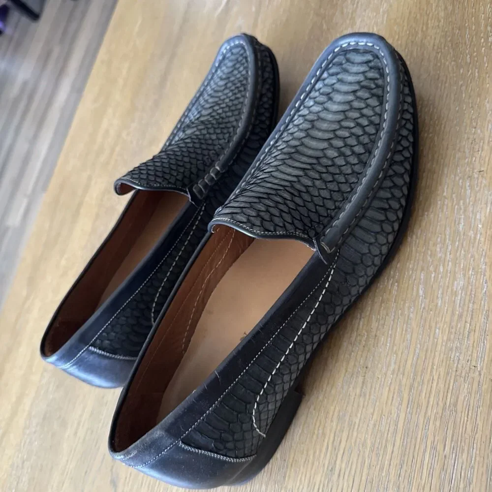 MEZLAN Spain Men 11 M Marius Grey Python Snakeskin Leather Loafers Moccasins Y2K
